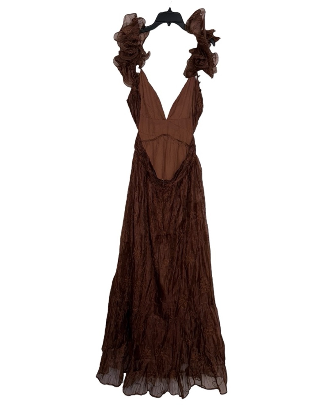 Petal & Pup Harmony Maxi Brown Dress Floral Embroidered Lace Back Size Medium - Picture 4 of 10